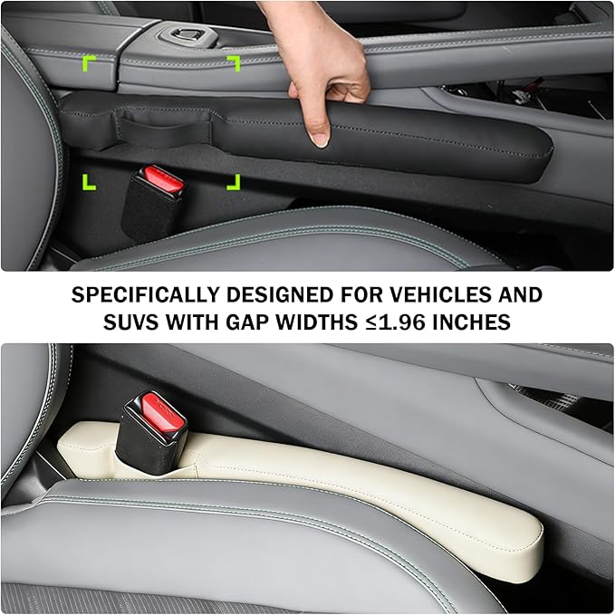 2026 New Car Seat Gap Filler 2 Pack,Leather Seat Gap Filler Strip with Fix Strap to Avoid Items from Falling,Universal Car Seats Gaps Plug Cars Interior Accessories (Off-White)