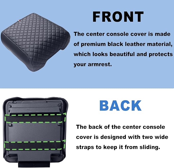 PIMCAR Center Console Cover for 2021-2025 2026 Ford F150 PU Leather Armrest Cushion Protector Interior Accessories (Only fit for Full Bucket Seat)