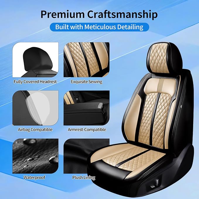 Fit Mazda 3 Car Seat Covers for Select Mazda 3 2010-2019 - Full Coverage Leather, Airbag Compatible, Waterproof & All Weather Seat Cushion Protector, Full Set, Black+Beige