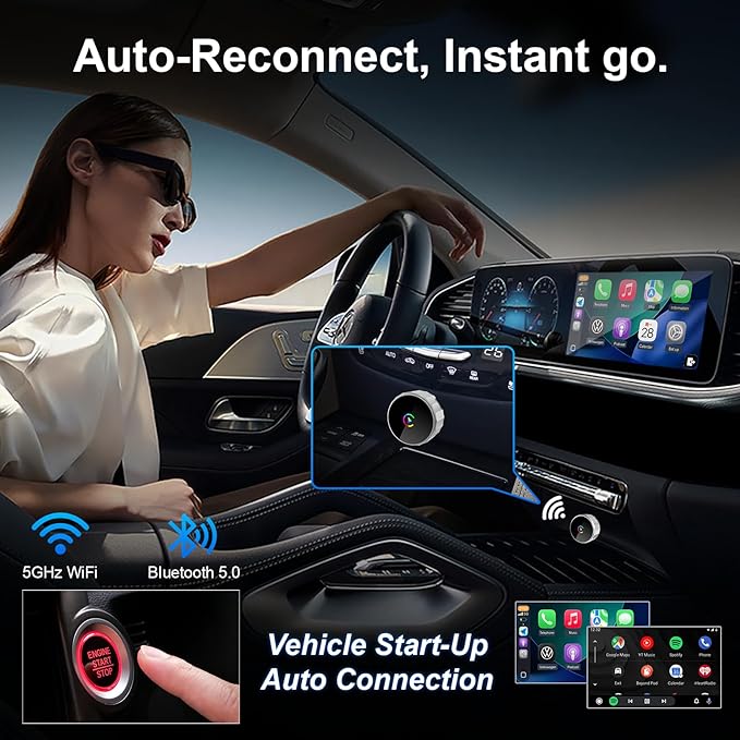 2026 upgraded wireless CarPlay adapter fast automatic connection stable connection mini plug-and-play adapter is suitable for iPhone and Android Auto compatible car with USB/USB-C (Silvery)