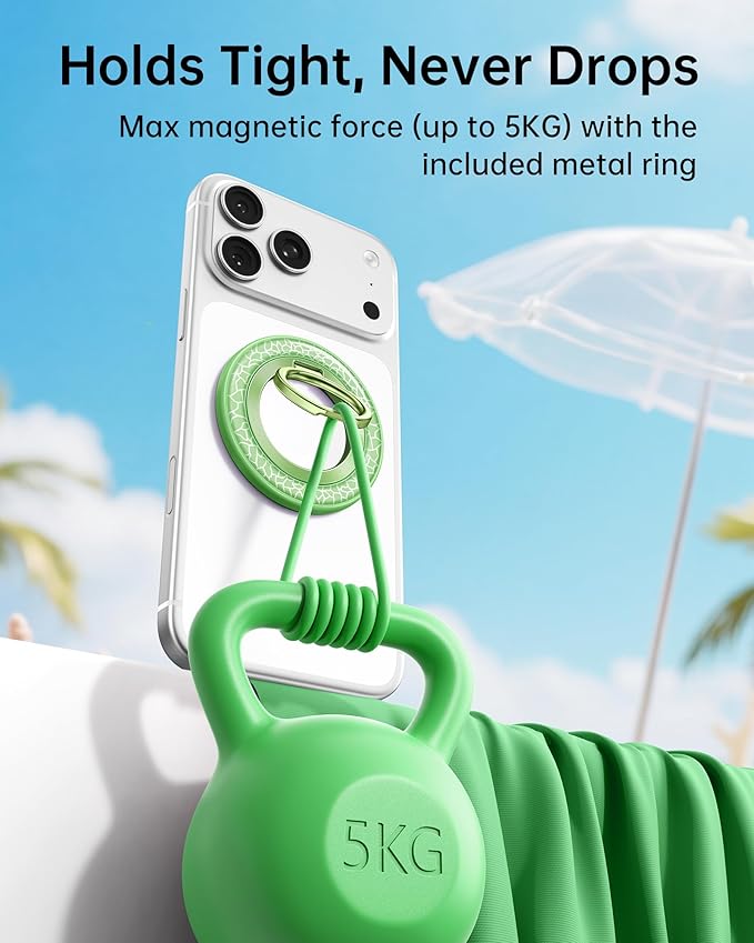 SYNCWIRE Magnetic Phone Ring Holder for MagSafe - Phone Grip Stand with 360° Rotation Finger Ring Kickstand Compatible with iPhone 17 16 15 14 13 12 Pro Max MagSafe Accessories,Honeydew Green