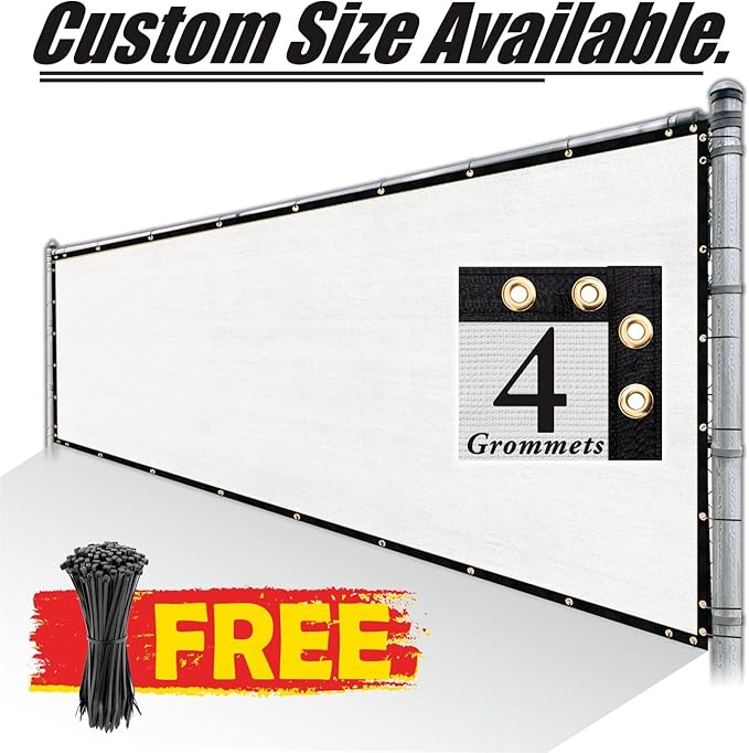 Royal Shade Custom Size 5' x 46' White Fence Privacy Screen Windscreen Cover Netting Mesh Fabric Cloth - Cable Zip Ties Included (We Make Custom Size)