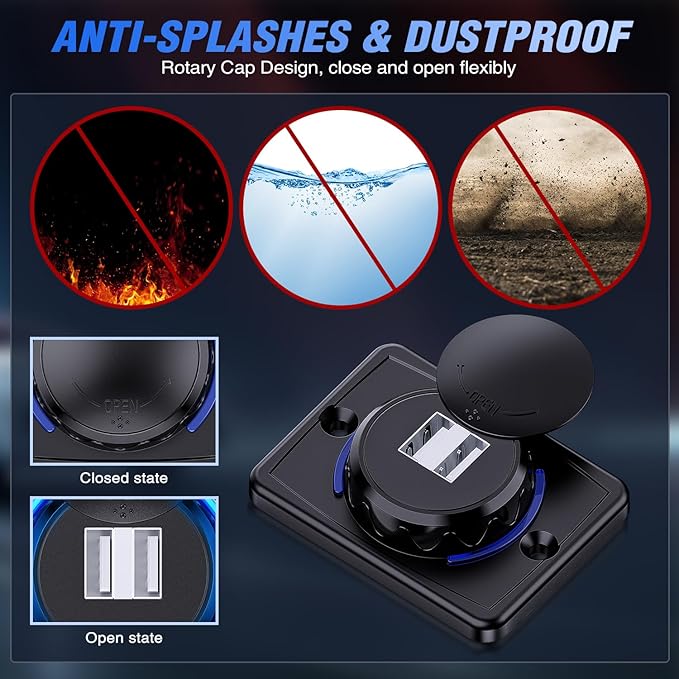 Nilight Quick USB Outlet Socket 12V 24V Dual USBs Connector 5V 4.8A Car Outlets with Waterproof Cover Rotating Cap LED Light for Cars Trucks Motorcycle RVs Campers