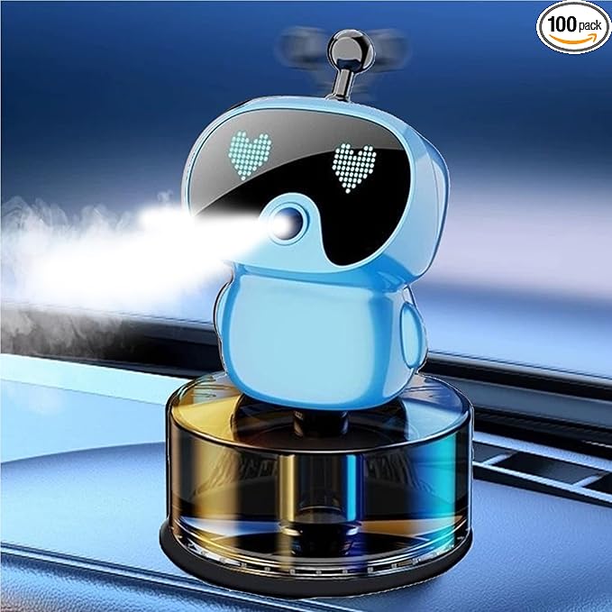 Robot Intelligent Aromatherapy Machine, Smart Cute Robot Car Air Freshener, Fine Spray/Fillable/Four-Gear Adjustment/Vibration Sensing/On-Off/Large Capacity Long-Lasting Fragrance/V1 (Blue, Ocean)
