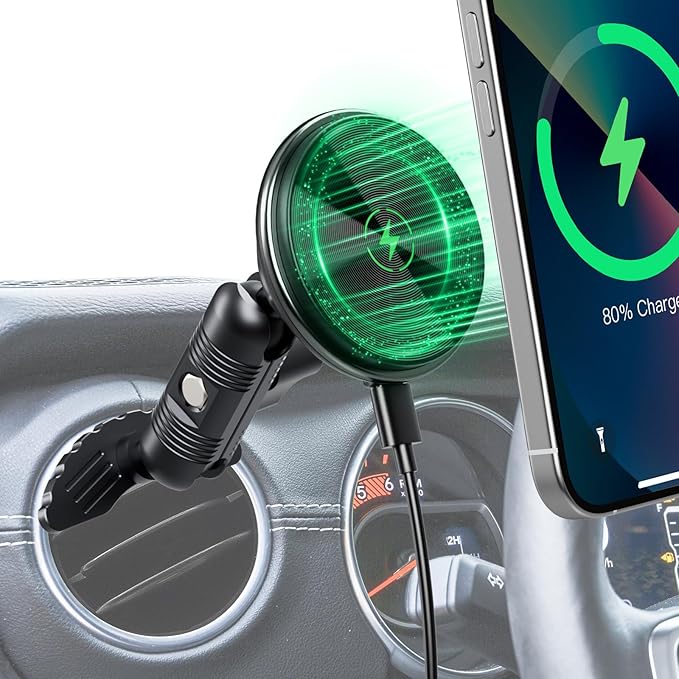 Kaishengyuan Wireless Charger Magnetic Vent Phone Mount Compatible with Jeep Wrangler JL 2018-2023 & Gladiator JT 2020-2023, 360° Rotation Air Vent Cell Phone Holder Cradles Fit for All Smartphone