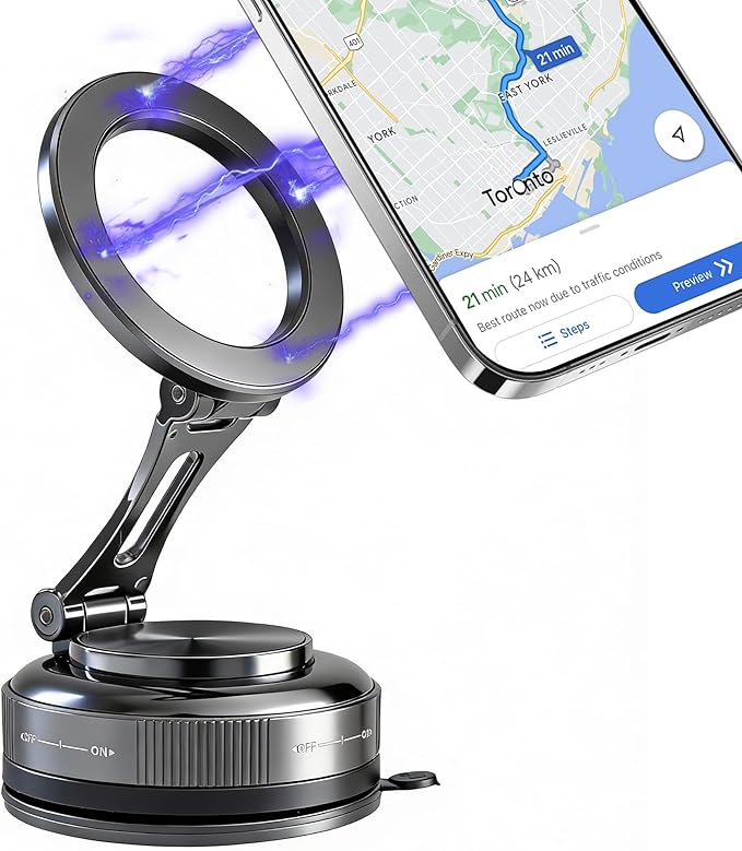 Car Phone Holder [120LBS Strongest Suction 2800gf Magnetic], 360° Adjustable for Magsafe Car Mount, Car Phone Mount for Cars/Gyms/Mirrors/Shower Stalls, Compatible with iPhone and Android Devices (4)