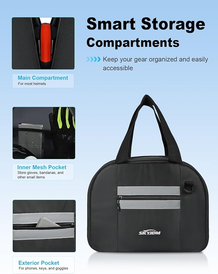 Motorcycle Helmet Bag, 16L Moto Helmet Bag with Pocket & Strap,Waterproof Powersports Storage Bags with Soft Rubber Zips & Reflective Strip, Not Suitable for Peaked or Angular Helmet, Small