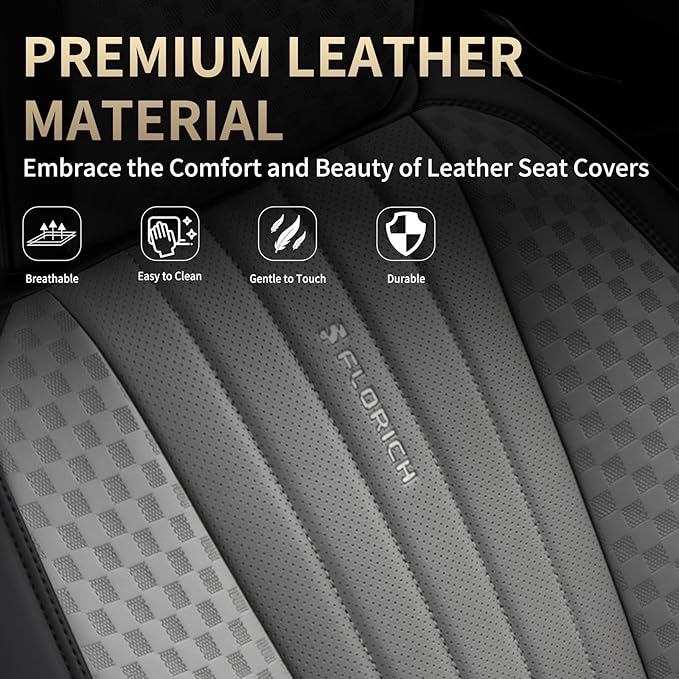 FLORICH Car Seat Covers, Premium Leatherette Car Seat Covers Full Set, Automotive Vehicle Seat Cushions Front Seats and Back, Waterproof Seat Protectors for Sedans Cars SUV Trucks, Black&Gray