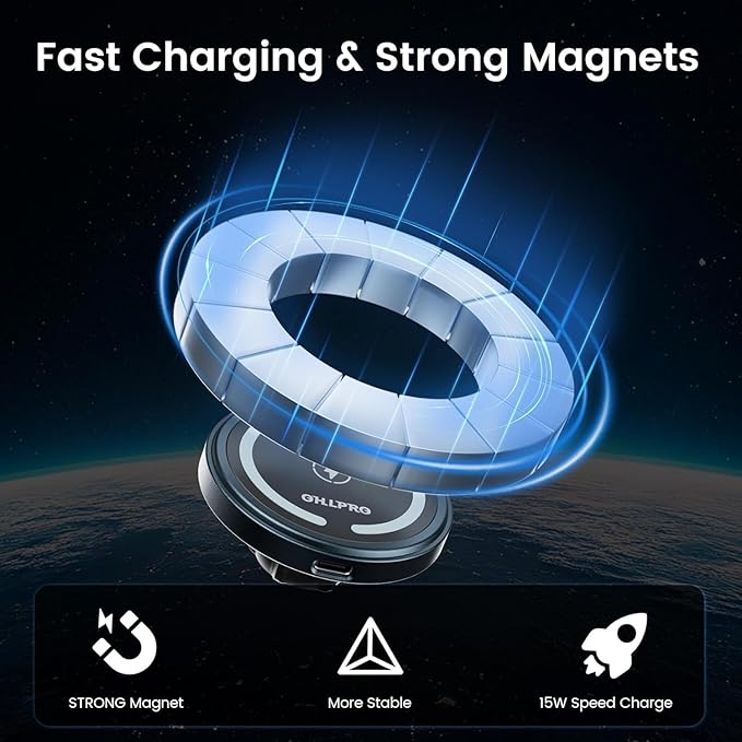 OHLPRO for MagSafe Cup Holder Car Mount Charger for iPhone 17, 15W Fast Charging Magnetic Cupholder Phone Mount, Compatible with iPhone 16 15 14 13 12 Series, for Kids Road Trip Essentials