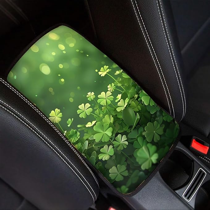 Car Middle Console Covers Non Slip Shamrock Car Arm Rest Cushion Cover for St. Patrick's Day, Universal Auto Interior Accessories for Vehicle, SUV, Truck