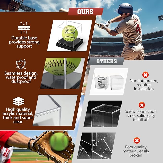 Softball Display Case, Clear Acrylic Cube Softball Case, UV Protected Ball Holder Showcase, Softball Stand Box for Signed Balls Memorabilia