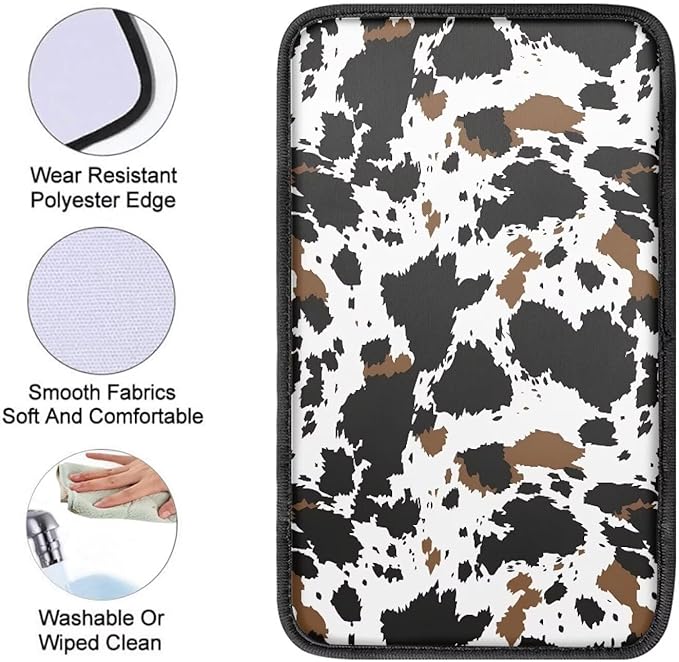 Automotive Center Console Armrest Cover, Cow Print Universal Armrest Box Protector with Elastic Bands,Car Interior Decor,Easy to Install