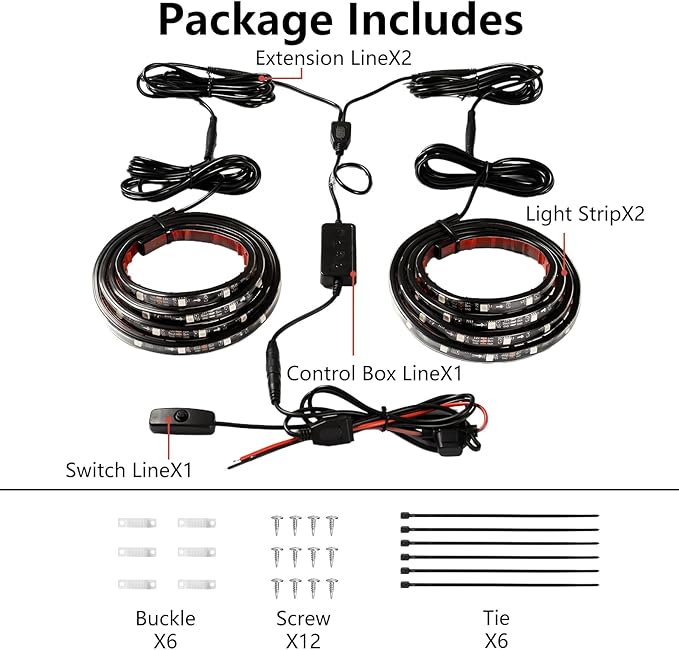 Truck Bed Lights 2Pcs - Multicolor 16 Million Colors,APP & Built-in Control,IP67 Waterproof,Music Sync,12V DC,60-Inch