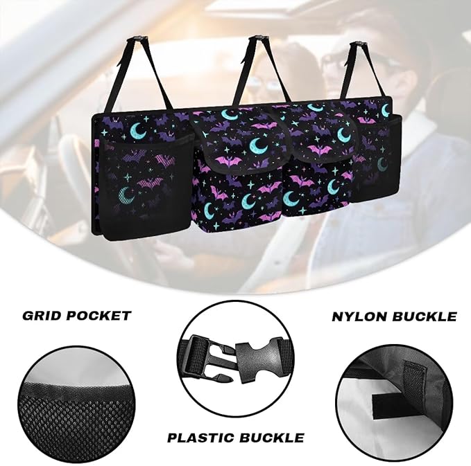 Car Trunk Organizer Halloween Bats Car Back Seat Hanging Storage Bag Multipurpose Auto Interior Accessories for Hatchback Crossover Minivan Truck MPV
