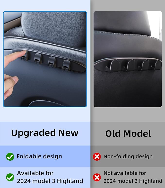 2 Pack Car Seat Hooks for Tesla Model 3(Highland) Model Y(Juniper) Accessories 2026 2025 2024 2023 2022 2021, Foldable Car Seat Headrest Hooks for Purses Bags Hang Grocery Seat Back Organizer