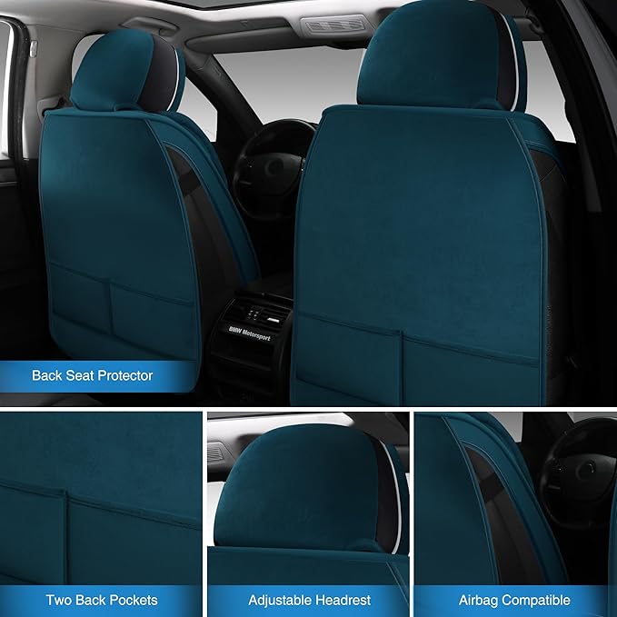 AOOG Fuzzy Car Seat Covers, Heated Bench Back Cushion Protector for Cars SUV Trucks(Full Set,Green)