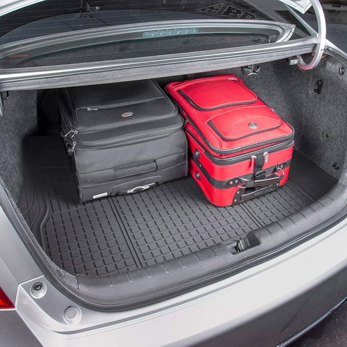 Motor Trend FlexTough Black Floor Mats for Cars & Cargo Mat Full Set - All Weather Front & Rear Rubber Automotive Floor Mats & Cargo Liner for SUV, Car, & Van - Interior Trunk Mat & Floors Cover