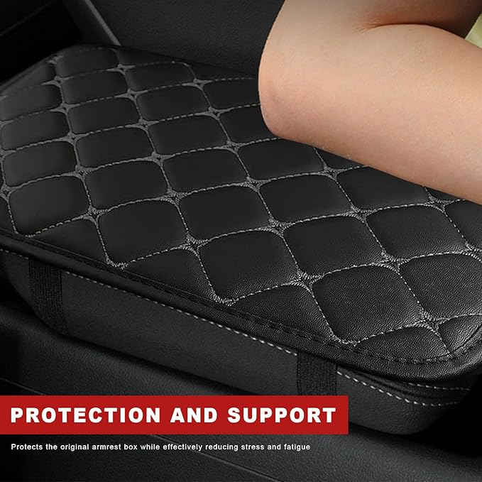 Car Center Console Cushion Pad, Anti-Scratch PU Leather Auto Armrest Seat Box Protector, Waterproof Arm Rest Protection Cover Interior Decoration for SUV Sedan Truck (Gray)