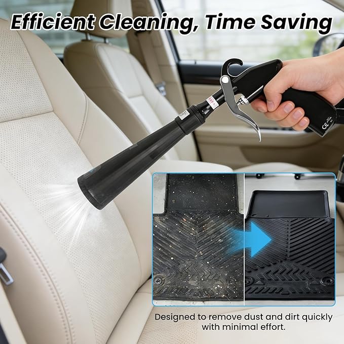 SakerPlus Dry Cleaning Gun, Air-Powered Car Interior Cleaning Tool with Vortex Airflow, Air Compressor Gun for Seats, Carpets, Floor Mats, Vents and Auto Detailing (2 Set Nozzle)