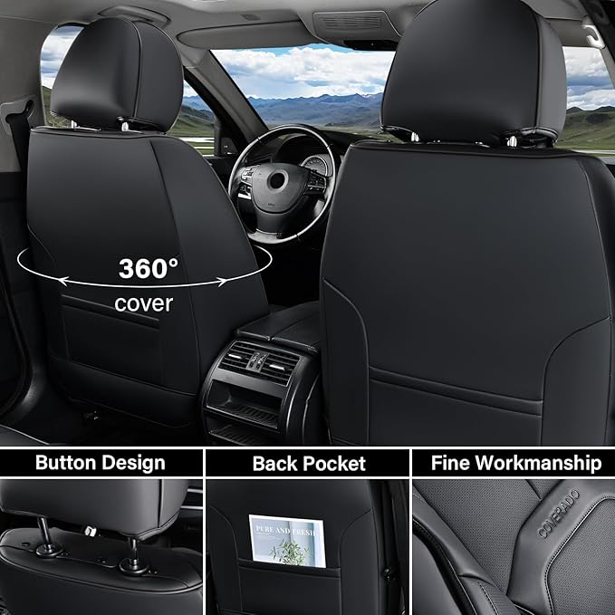 Coverado Seat Covers, Car Seat Covers Front Seats, Premium Nappa Leather Seat Covers for Cars, Waterproof Car Seat Protector with Lumbar Support, Front Seat Covers Universal Fit for Most Cars (Black)