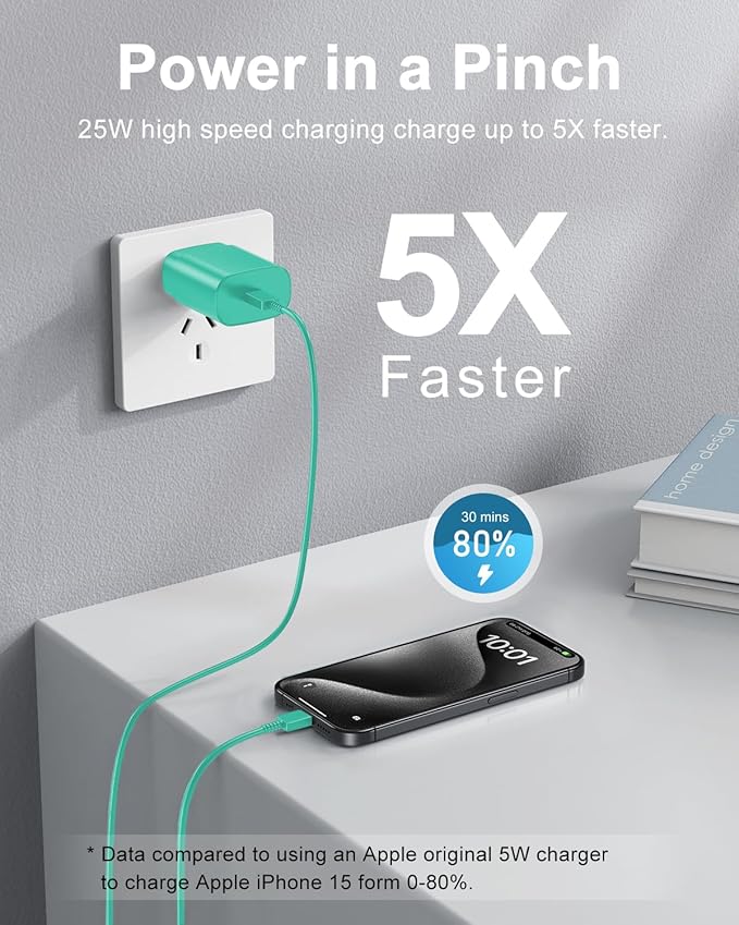 Type C Charger Fast Charging, 2Pack [10FT&6FT] Long USB C Cable with 25W Phone Super Fast Charger Block Compatible with Galaxy S25/S24/Plus/Ultra,iPhone 15/16/17/Air/Plus/Pro Max
