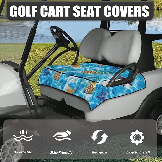 Biyejit Golf Cart Seat Covers with 4 Pockets Golf Cart Seat Towel Blanket Fits 2-Seat Golf Carts, Golf Cart Accessories
