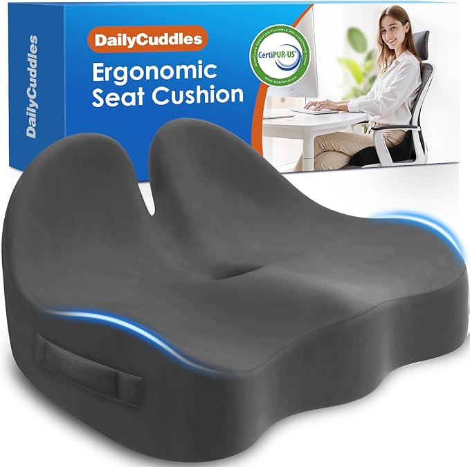 Seat Cushion, Chair Cushions for Office Chairs/Desk Seats/Wheelchair - Hip&Sciatica&Tailbone Pain Relief Memory Foam Office Chair Cushion for Long Sitting Office Workers (Grey, X-Large)