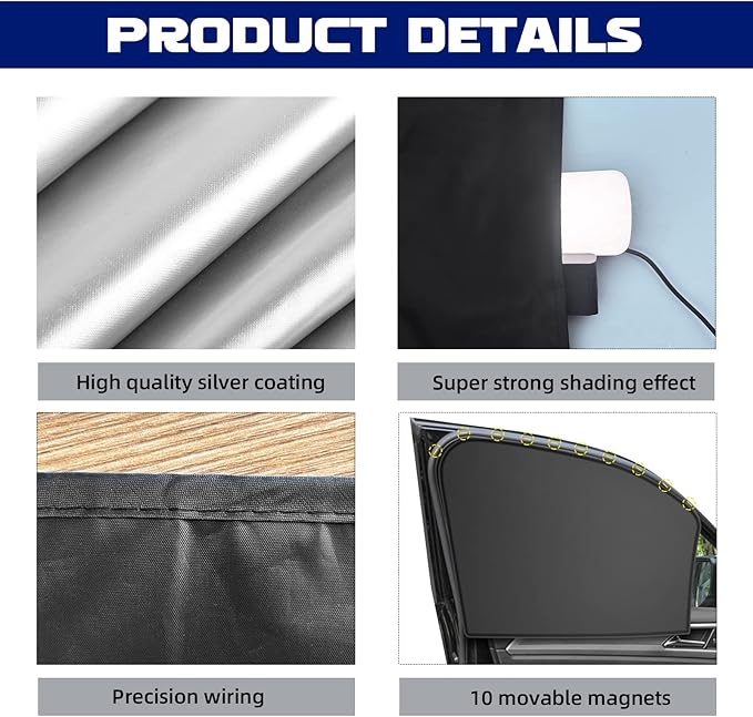 NTNEV Car Side Window Sun Shades, Shades with Magnets, Shade for Baby, Strong-Light Blocking & UV Protection Privacy Auto Accessories (One Black, One Silver)