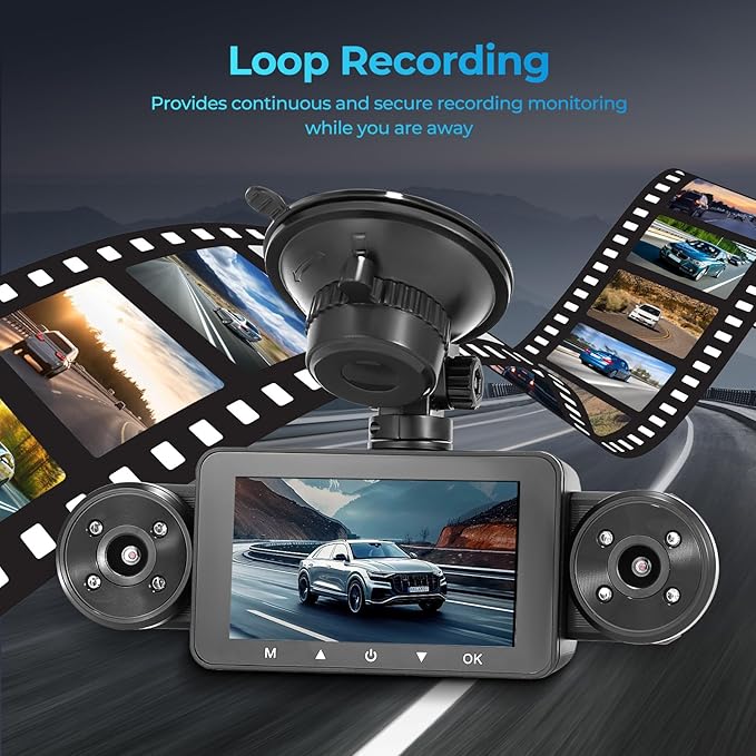 4 Channel Dash Cam 360° View, Include Front & Rear Left Right Camera Support 4 Way Recording, 32GB Card, 3” IPS Screen/Night Vision/WDR/24H Parking/G-Sensor（2G/4G/8G / 3 Split Screen (4 Channel)