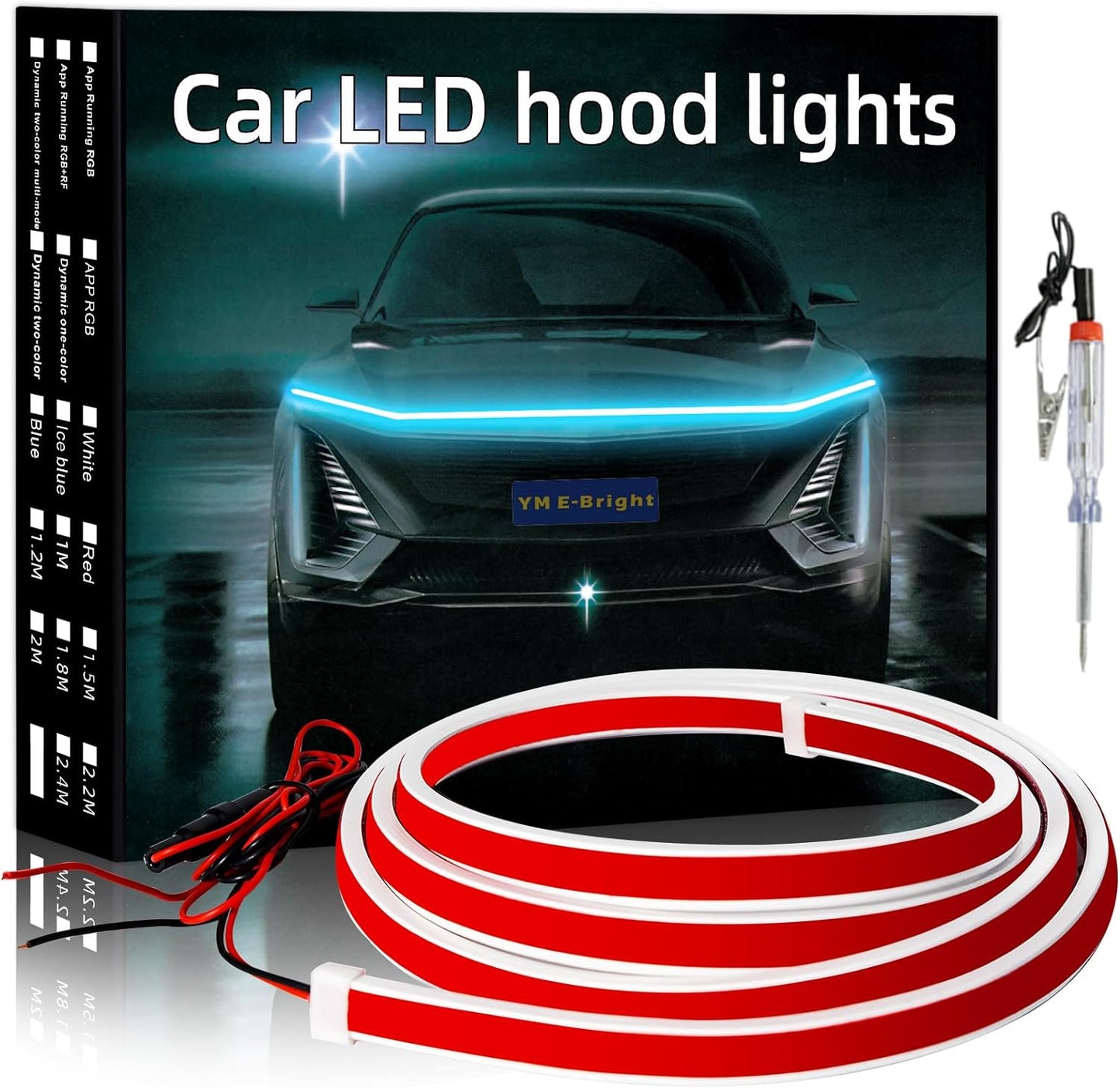 YM E-Bright Led Hood Light Strip Exterior Led Strip Lights for Cars Waterproof Flexible DRL Dynamic Scan Start Up Hoodbeam Kit Daytime Running Light for Truck,SUV,12V 70inch,Ice Blue,1 Set