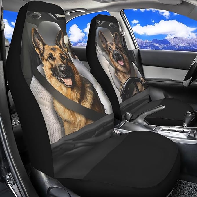 ELEQIN Car Seat Covers, Funny German Shepherd Seat Cover Front Car Seat Cushion, Front Auto Protector Universal Fit Most Cars, Automotive Interior Accessory