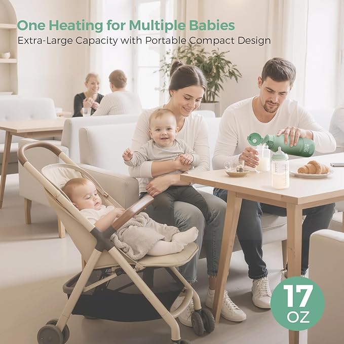 Momcozy Portable Bottle Warmer for Travel – Dual Heating Modes for Breast Milk & Water, Portable Milk Warmer with Fast Heating & Long Battery Life, 17 Ounces Large Capacity to Meet Your All-Day Needs