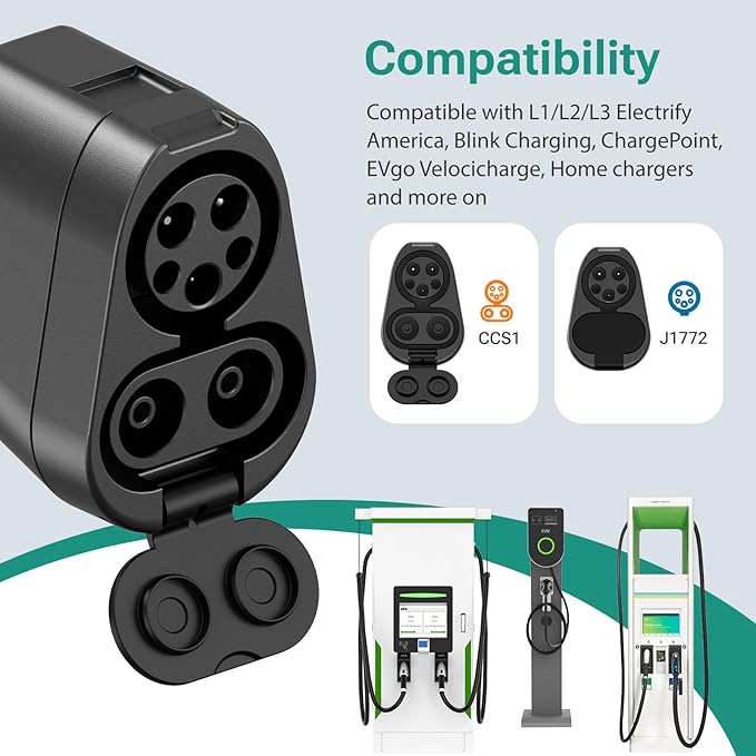 Yomile CCS1 and J1772 to Tesla Adapter for Tesla Model 3/S/X/Y/Cybertruck, 250kW SuperFast Charging Adapter for Level 1 2 3 Charging Station with CCS1 DC & J1772 AC Plug