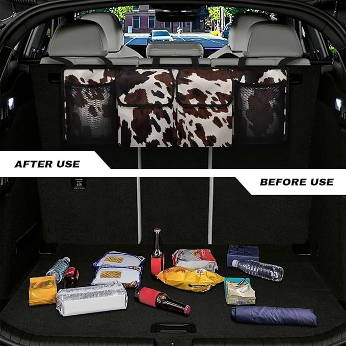 Car Trunk Organizer Brown Cow Spots Hanging Cargo Storage Bag Sturdy Trunk Storage Bag for SUV,Truck,Van