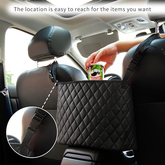 Car Net Pocket Handbag Holder，Purse Holder for Between Seats，Leather Seat Back Organizer Mesh Large Capacity Bag，Handbag Between The Two Seats