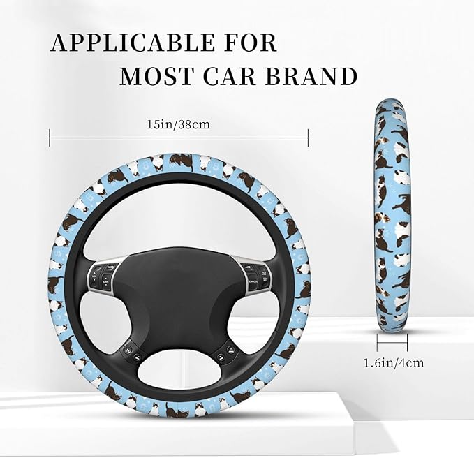 Cats Steering Wheel Cover for Women Elastic Rubber Steering Wheel Universal 15 Inch Fit for Cars, Auto, SUVs