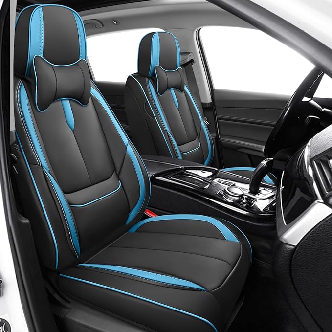 Fit for 98% of Mercedes Benz Car Seat Covers with Headrests, Premium Nappa Leather Seat Cover, Fully Wrapped Protect Modern Style Seat Cover (2-Seat Luxury, Black & Blue)