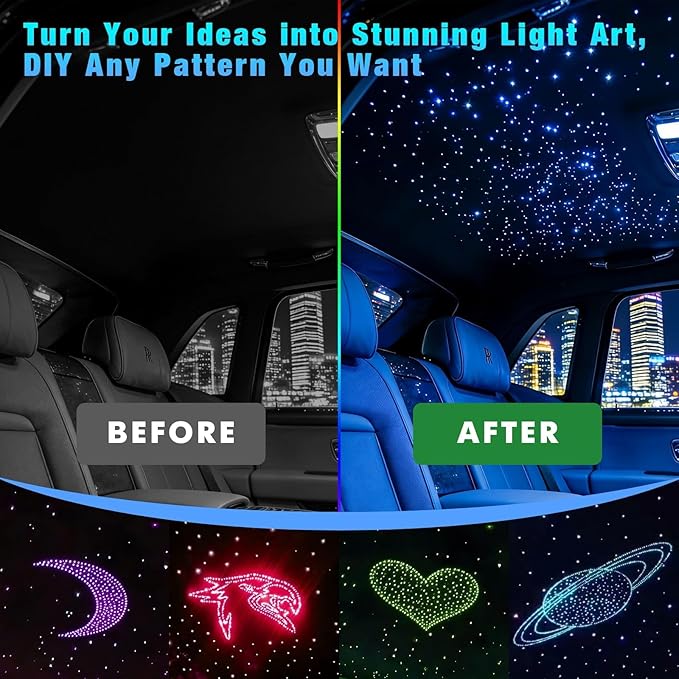 Small Size 16W RGBW APP Fiber Optic Lights, Music Activated 150pcs*0.03in(6.5ft/2m) Optical Fiber Star Ceiling Light Kit for Car Headliner Star/Home