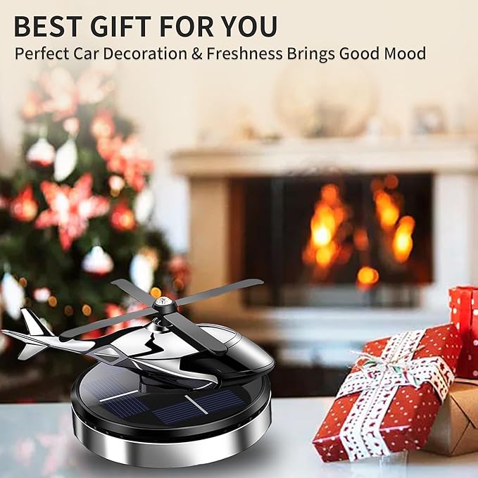 Car Air Freshener, Helicopter Solar Energy Rotating Aromatherapy Al Alloy Diffuser,Long-Lasting Fragrance, Interior Decoration Accessories Diffuser for Car and Home（Silver）