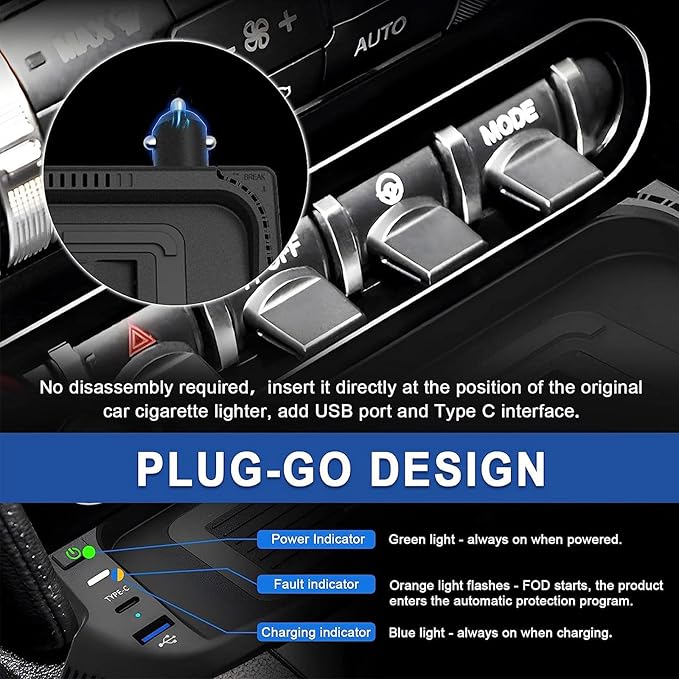 Car Wireless Charger for Ford Mustang 2015-2022, 15W Center Console Wireless Charging Tray Qi Wireless Charging Station with USB Port