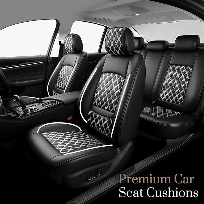 Santa Fe Seat Covers Custom Fit for Hyundai Santa Fe 2007-2026 (Only 5-Seat Version) - Full Set Premium Leather, Waterproof, All-Weather, Airbag Compatible, Car Seat Protectors (Whiteline)