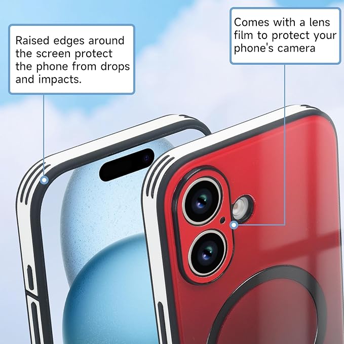 Guppy Compatible with iPhone 16 Case Magnetic, with Full Camera Lens Protector [Compatible with MagSafe] Scratch Resistant Gradient Glass Back Cover Phone Case-Red