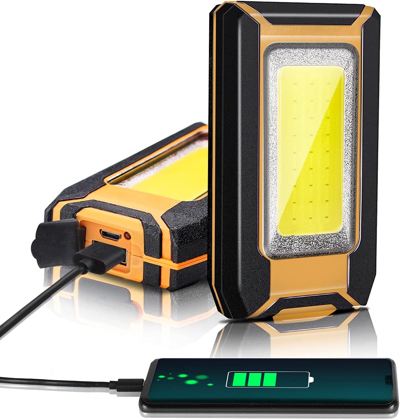 2 Pack 40W 1600LM LED Work Light, Rechargeable Portable Magnetic Flood Lights for Outdoor Camping Emergency Car Repairing and Waterproof Job Site Lighting