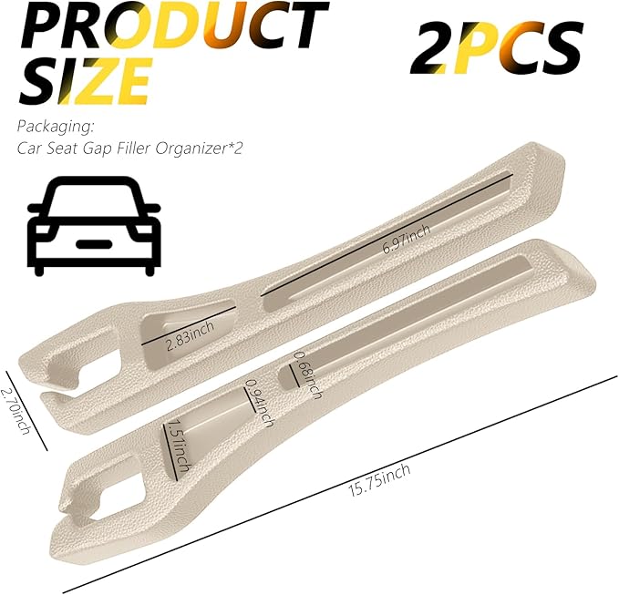 Junecarp 2PCS 2-in-1 Car Seat Gap Filler Organizer with Storage Slots,No Drop Car Gap Seat Filler for Storing Items,Universal in Between Cars Seats Catcher Cars Interior Accessories (Beige)