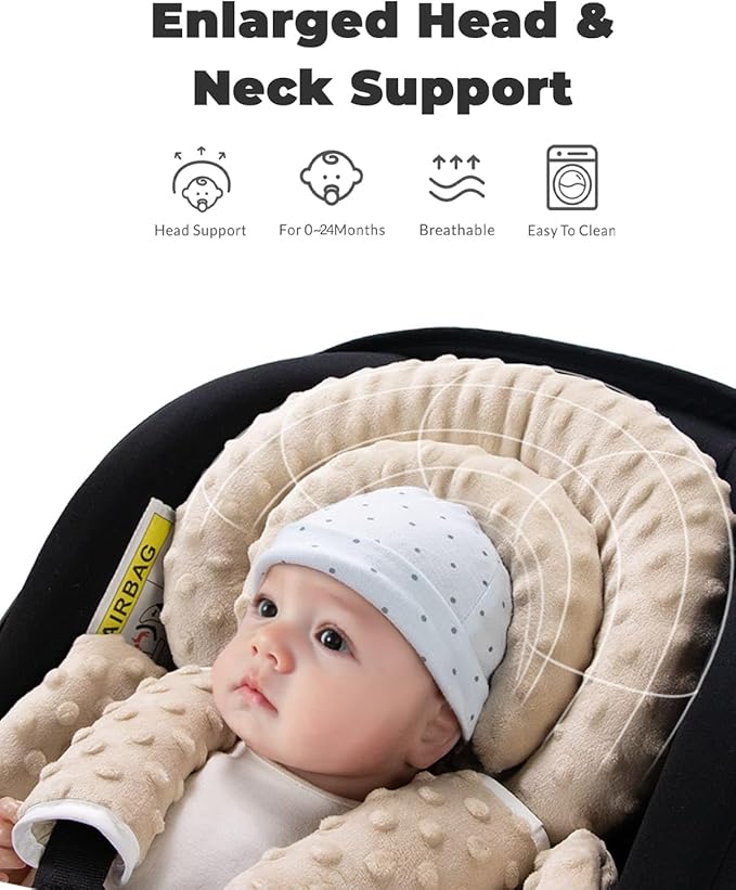Infant Car Seat Insert with Extra Cushion for Preemie to Toddler, Reversible Newborn Carseat Insert for Baby Head Body Support, Fits for Stroller, Baby Swing, Bouncer - Dots, Beige