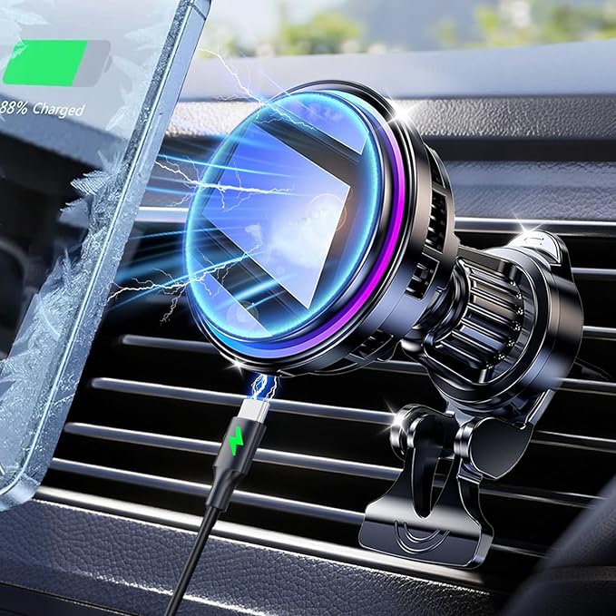 for MagSafe Car Mount Charger, TEC & Fan Dual Cooling Magnetic Wireless Car Charger, Strong Magnet 15W Fast Charging Air Vent Car Phone Holder Bracket for Your Car for iPhone 17 16 15 14 13 & Android