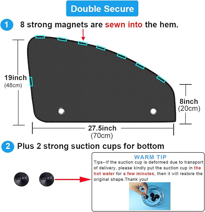 Ovege Car Window Shades Magnetic 2pcs Universal Car Window Screen Mesh Side Window Sun Shade Automotive Window Sunshades for Driver Passenger (Front Seat 2pcs-)