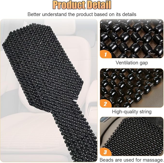 Breathable Wood Beaded Seat Cushion, Cooling Double Strung Auto Back Massaging Driver Seats Cover for Fatigue Relief, Comfort Ventilated Support Cushion for Car Seat Chair (Black)