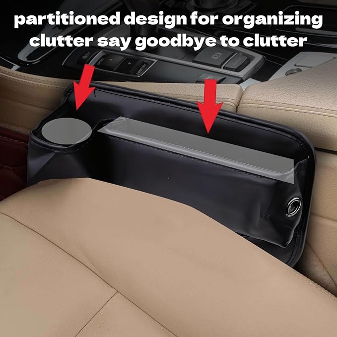 2 Pack Car Seat Gap Filler Organizer with Cup Holders,Premium Leather Storage for Phones, Keys, Wallets, and Drinks, Universal Fit for Front Seat