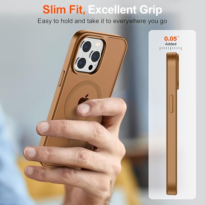 SUPFINE Magnetic for iPhone 14 Pro Max Case (Compatible with MagSafe) (Military Grade Drop Protection) Slim Translucent Shockproof with Anti-Fingerprint Phone Case,Brown